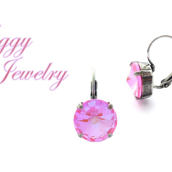 Ultra Pink AB Rivoli Drop Lever-Back Earrings 12mm - Picture 3 of 6